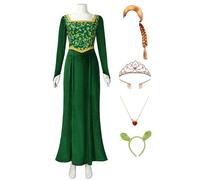 Bauxhie Women's Princess Fiona Costume Adult Fiona Green Dress Crown Necklace Headpiece Suit for Halloween (Green + Wig, XXL)