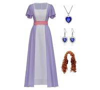Bauxhie Women's Titanic Rose Costume Chiffon Dress Evening Dress Halloween Cosplay Outfit (Purple + Wig, L)