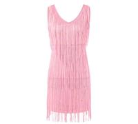 Bauzuoyo Abendklieder Women's 1920s Dresses Cocktail Dress Women's Prom Flapper Dresses 1920s V-Neck Sequins Fringe Dress Sexy Sleeveless Gala Dress 20s Costume, pink, XXL