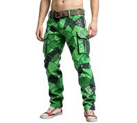 Bauzuoyo Cargo Trousers Men's Long Jogging Bottoms with Many Pockets Vintage Casual Outdoor Trousers Without Belt Work Trousers Green Clover Print Chino Trousers Slim Fit Casual Trousers, A1 GREEN