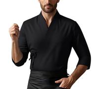 Bauzuoyo Chef's Jacket Men's Japanese Kimono Cardigan Lace-Up Restaurant Uniform Comfortable Baker Jacket Sushi Place Cooking Uniform Japanese Sushi Work Wear for Men and Women, black, M
