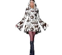 Bauzuoyo Halloween Costume Women's Scary Witch Vampire Dress Medieval Clothing Hoodie Sexy Gothic Witch Dress A Line Party Dress Funny Pumpkin Skeleton Pattern Festive Dresses