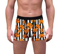 Bauzuoyo Halloween Men's Boxer Shorts with Funny Print Motifs, Comfortable and Breathable Underwear Parties with Comfort Waistband, Classic Underpants, Men, Soft Sports Retro Shorts, Orange2, M