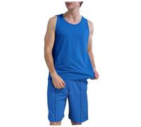 Bauzuoyo Jogging Suit Men's Sports Suit Leisure Short Shirt Shorts Summer with Pockets Plain Two Piece Set Short Leisure Suit Sleeveless Vests Shorts Set Fitness Activewear Tracksuit, blue, 3XL