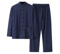 Bauzuoyo Kung Fu Women's Men's Suit - Traditional Chinese Martial Arts Tai Chi Qigong Wing Chun Shaolin Wushu Long Sleeve Training Leisure Clothing Uniform Jacket Trousers Linen Suit, navy, XL