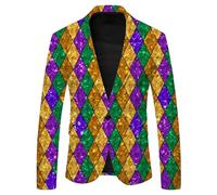 Bauzuoyo Men's Blazer Long Sleeve Colourful Stripes Jacket Funky Suit Jacket Slim Fit Men's Fashion Suit New Year's Eve Party Disco Festive Clothing Fancy Dress Costumes Elegant Coat Outerwear