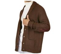 Bauzuoyo Men's Cardigan, Leisure Cardigan, Fine Knit Pullover with Buttons, Pockets, Elbow Patches, Plain Knitted Cardigan, Men's Autumn Winter Warm Cardigan, Loose Fit, brown, XL
