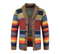 Bauzuoyo Men's Colourful Cardigan with Button Placket, Long Sleeve, Rainbow Pullover, Autumn, Winter, Warm Soft Knitted Jumper, Lapel Collar, Long Sleeve, Fine Knit Jumper for Men, Casual, khaki, XL