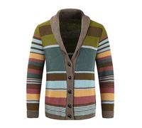 Bauzuoyo Men's Colourful Cardigan with Button Placket, Long Sleeve, Rainbow Pullover, Autumn, Winter, Warm Soft Knitted Jumper, Lapel Collar, Long Sleeve, Fine Knit Jumper for Men, Casual, Green, L