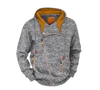 Bauzuoyo Men's Hooded Jacket Hoodie with Slanted Zip Winter Warm Fleece Hooded Jacket with Zip Pocket Asymmetrical Hoodie, lightgrey, L