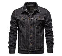 Bauzuoyo Men's Jeans Jacket Men's Denim Jacket Washed Transition Jacket Spring Autumn Coat Vintage Men's Jacket Classic Denim Cargo Coat Jacket Slim Fit, black, L
