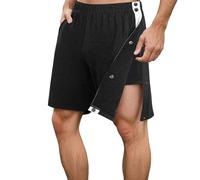 Bauzuoyo Men's Jogging Bottoms with Press Studs Short Sporty Rehabilitation Trousers Men's Side Opening Elastic Waistband Sports Trousers On The Side Training Trousers Loose Casual Trousers with