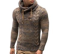 Bauzuoyo Men's Knitted Jumper with Hood Winter Jumper Regular Fit Cut Casual Warm Chunky Knit Pullover with Hood for Autumn Winter, khaki, XL