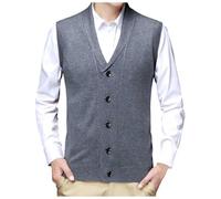 Bauzuoyo Men's Knitted Vest Classic Business Argyle Checked Jacquard V-Neck Camel Autumn Winter Warm Sleeveless Pocket Buttons Cardigan Slipover Vest Pullover Tank Tops, gray, L