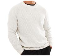 Bauzuoyo Men's Lambswool Pullover, Long Sleeve, Fine Knit Wool Jumper, Soft, Warm Knitted Jumper, Pullover, Lazy, Comfortable Knitted Jumper for Winter, Lightweight Sweatshirt, White, XXL