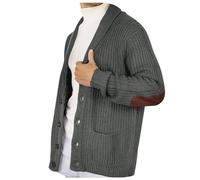 Bauzuoyo Men's Leisure Cardigan, Fine Knit Button Pocket Elbow Patches Solid Color Cardigan for Men Autumn and Winter Warm Comfortable Fit, Grey, XXL