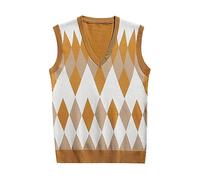 Bauzuoyo Men's Leisure Vest, Wool Autumn and Winter Sleeveless Wool Blend Knitted V Neck Sweater for Men, Yellow, M