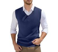 Bauzuoyo Men's Sleeveless Knitted Vest, Plain Cardigan, Sleeveless, V-Neck, Slim Fit, Knitted Tank Top, Vintage Casual Knitted Jumper for Men, College Vest, Oversize, navy, M