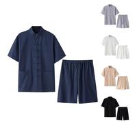 Bauzuoyo Men's Suit Chinese Style Traditional Martial Arts Kung Fu Tai Chi Wushu Classic Tangzhuang Long Sleeve Shirt Trousers Training Uniform Spring Autumn Leisure Clothing Linen Suit, X1 navy, M