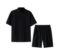 Bauzuoyo Men's Suit Chinese Style Traditional Martial Arts Kung Fu Tai Chi Wushu Classic Tangzhuang Long Sleeve Shirt Trousers Training Uniform Spring Autumn Leisure Clothing Linen Suit, X2 black., L