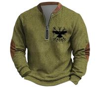 Bauzuoyo Men's Sweatshirt with Nordic Pattern - Viking Pullover in Knitted Look with Zip Rustic Long Sleeve Shirt for Nordic Mythology and the Middle Ages, dark green, L