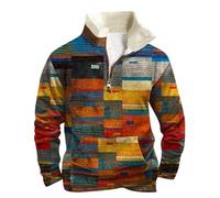 Bauzuoyo Men's Vintage Sweatshirt Without Hood Winter Warm Stand-Up Collar Pullover with Half Zip Fleece Lined Folkloric Design Sweatshirt Cowboy Retro Sweater, multi-coloured, M