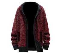 Bauzuoyo Men's Winter Jacket Lined Fleece Winter Coat with Teddy Lining Winter Thick Warm Fleece Jacket Zip Up Tops Teddy Plush Lining Thick Warm Jacket Coat with Hood Sweat Jacket, Wine Red, 3XL