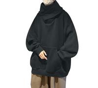 Bauzuoyo Ninja Hoodie Men's Y2k Hip Hop Turtleneck Pullover Plain Harajuku Pullover Men's Hoodie Vintage Double Neckline Hoodie Oversized Shawl Collar Sweat Jacket Streetwear, Gy1, XL