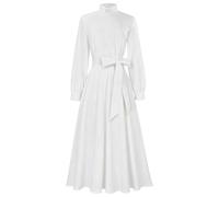Bauzuoyo Nun Costume Women's Long Church Dresses Medieval Cosplay Priest Robe Black White Plain Stand-Up Collar Long Sleeve Dress with Belt Wedding Carnival Party Stage Costumes, White, L