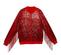 Bauzuoyo Sequin Jacket Men's 70s Disco Party Costume Metallic Baseball Bomber Jacket with Tassel Zip Glitter Blouse for Wedding Carnival Fancy Dress Club and Everyday Use, RD2, XXL