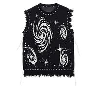 Bauzuoyo Sleeveless Vest Men's Knitted Vest Stars Print Knitted Jumper Autumn Winter Y2K Harajuku Style Pullover O-Neck Loose Sleeveless Cardigan Pullover Tank Top Cardigan, black, M