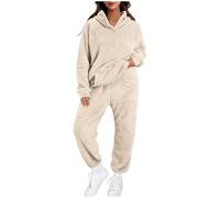 Bauzuoyo Sports Suit, Women's Terry Towelling Two-Piece Pyjamas, Women's Lightweight and Airy Jogging Suit, Plush Pyjama Set, Women's Soft Warm Two-Piece Plain Leisure Suit, Comfortable Fleece