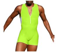 Bauzuoyo Stringbody Backless Jumpsuit Men's Breathable Leotard Bodysuit for Men Quick-Drying Fitness Training Shirt Men's Sexy Wrestling Singlet Stretch Bikini Bodysuit, Green, XXXL