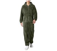 Bauzuoyo Teddy Fleece Onesie Suit Men's Jumpsuit Heart Shape Cuddly Funny Long Pyjamas Winter Warm Fluffy Plush Jumpsuit Sleepsuits Men with Zip Plus Size Leisure Suit, A4 Green, 5XL