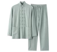 Bauzuoyo Tracksuit Men's Medieval Clothing Men's Kung Fu Suit Traditional Chinese Martial Arts Tai Chi Qigong Wing Chun Shaolin Wushu Long Sleeve Training Leisure Suit Uniform, Green, L