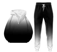 Bauzuoyo Tracksuit Men's Oversized Sports Set 2-Piece 3D Colour Gradient Printed Rainbow Outfit Loose Hoodies and Jogging Bottoms Y2K Hip Hop Streetwear Cuddly Leisure Suit, White, M
