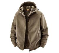Bauzuoyo Winter Jacket Men's Warm Lined Jacket with Hood Men Plain Coat with Zip Windproof Outdoor Transition Jacket Microfleece Hiking Jacket Fleece Jacket, brown, L