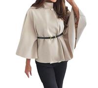 Bauzuoyo Women's Cape Elegant Winter Poncho with Batwing Sleeves Plain Turtleneck Poncho with Button Placket Short Wool Coat Loose Fashion Leisure Outdoor Warm Scarf Tunics