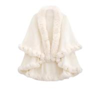 Bauzuoyo Women's Faux Fur Poncho Cape Knitted Scarf Stole Winter Warm Cape Cardigan Open Front Knitted Poncho Fine Knit Cuddly Poncho Fluffy Festive Coat with Faux Fur Collar, White, One Size