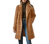 Bauzuoyo Women's Winter Coat Long Checked Coats Lapel Collar Retro Elegant Winter Jacket Long Sleeve Trench Coat Loose Casual Wool Coat with Pockets Autumn Winter Transition Coat, coffee, L