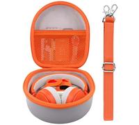 Baval Storage Case Compatible with YOTO Mini (2024 Edition) Kids Screen-Free Bluetooth Audio Player+ Wired Headphones Bundle(Gray Case,Orange Zipper)