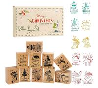 Bavane 10PCS Wooden Christmas Stamps Set, Art Stamps Scripted Christmas Stamp, Wooden Rubber Stamps for for Scrapbook, DIY Card Making, Bullet Journals and Arts & Craft Decoration Supplies