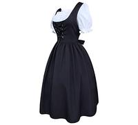 Bavarian Costume Women Oktoberfest Outfit Plus Size October Festival Costume Puff Sleeve Beer Maid Ruffle Top Women Renaissance Medieval Peasant Short Sleeve Black Dress Maxi