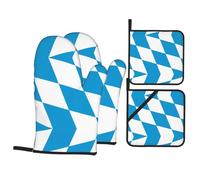 Bavarian Flag Patterned Kitchen Baking 4-Piece Set, High Temperature Resistant Oven Mitts and Potholders Set for Cooking Baking Grilling