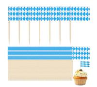 Bavarian Flag Toothpicks, 100pcs Oktoberfest Picks, Cocktail Fruit Stick, Cupcake Toppers, Food Tags for Beer Festival, Sports Party, Family Gathering Decor, 1.38x0.98 inches