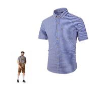 Bavarian Shirt Men's Traditional Oktoberfest Checkered Short Sleeve Button Down Top Plaid Country Shirt Lederhosen Shirt Men Oktoberfest Outfit Blue