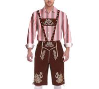 Bavarian Stripe Shirt Mens For Oktoberfest Traditional Bavarian Costume Lederhosen Shorts Outfit Overalls with Suspenders German Oktoberfest Fancy Dresses Lederhosen Outfit Beer Fancy Dress Halloween