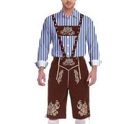 Bavarian Stripe Shirt Mens For Oktoberfest Traditional Bavarian Costume Lederhosen Shorts Outfit Overalls with Suspenders German Oktoberfest Fancy Dresses Lederhosen Outfit Beer Fancy Dress Halloween