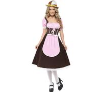 Oktoberfest Bavarian Tavern Girl Costume Brown Long Dress Apron UK20-22