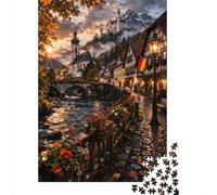 Bavarian Village with Castle And River 1000-Piece Puzzle for Adults, 52x38cm/1000pcs; for An Enjoyable Break at The Table; White Cardboard for Cleaner Sorting